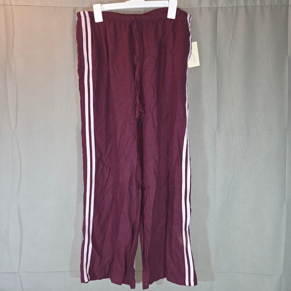 Universal Thread Burgundy Linen Blend Side Stripe Wide Leg Pants Large NWT